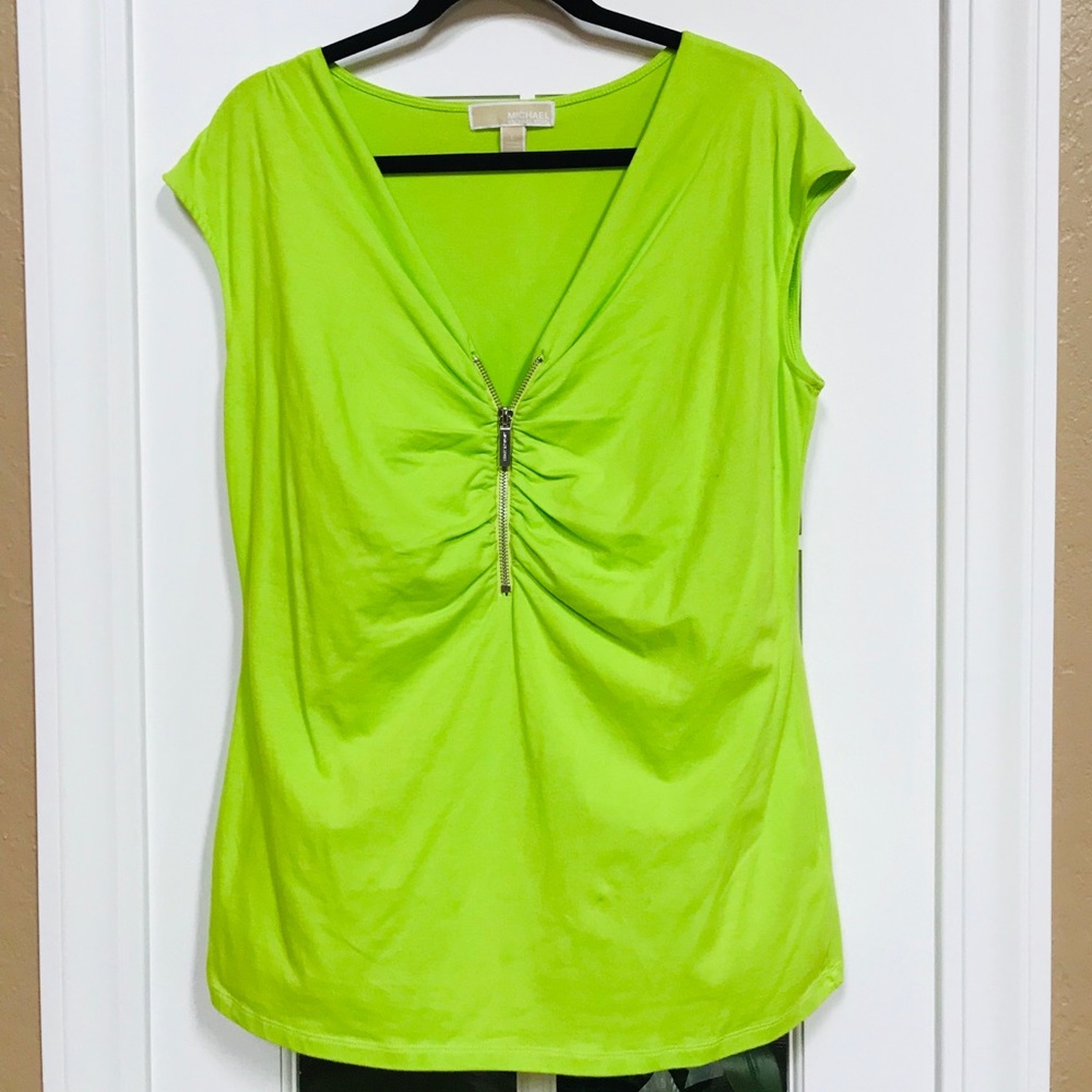 MK zipper front  lime green blouse